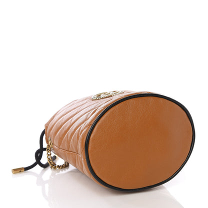 Gucci Vintage Effect Calfskin Matelasse Diagonal Mini Torchon GG Marmont 2.0 Bucket Bag Cognac 4 of 13