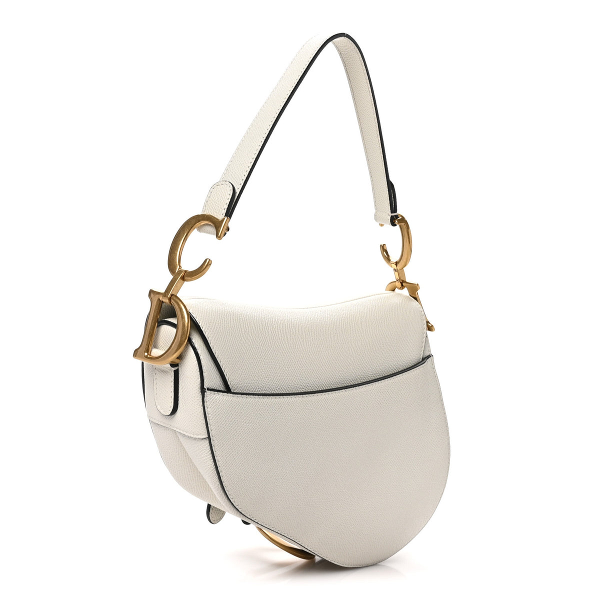 Grained Calfskin Saddle Bag White