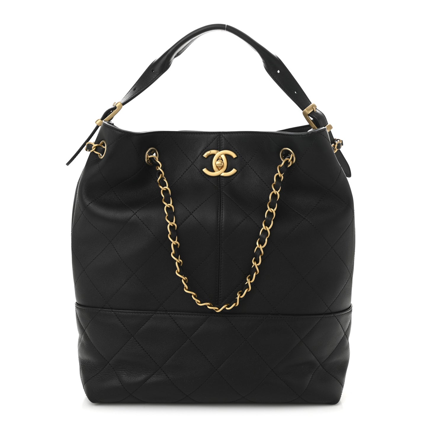 Calfskin Stitched Hobo Black
