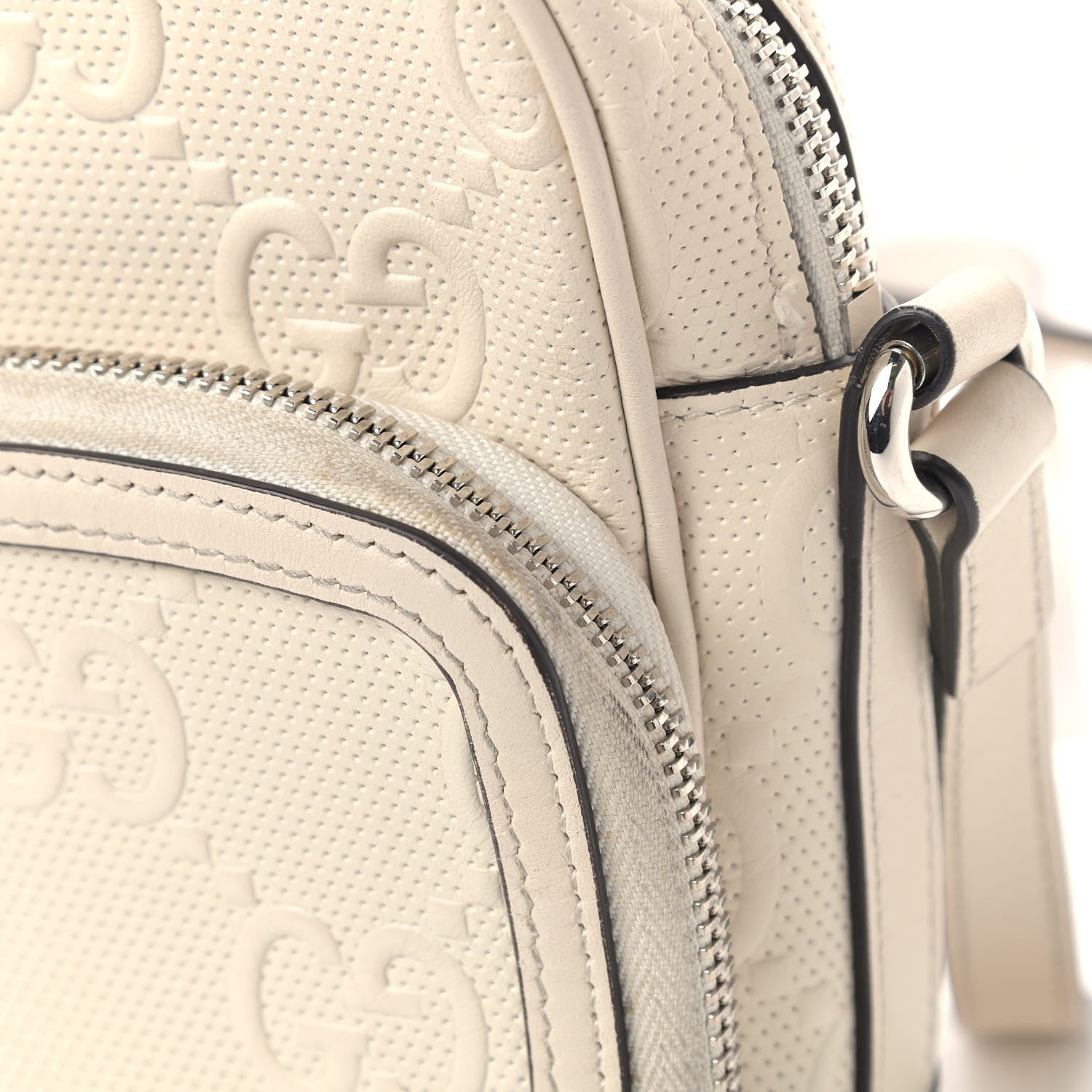 Gucci Calfskin GG Tennis Embossed Mini Double Zip Messenger Bag Mystic White 7 of 7