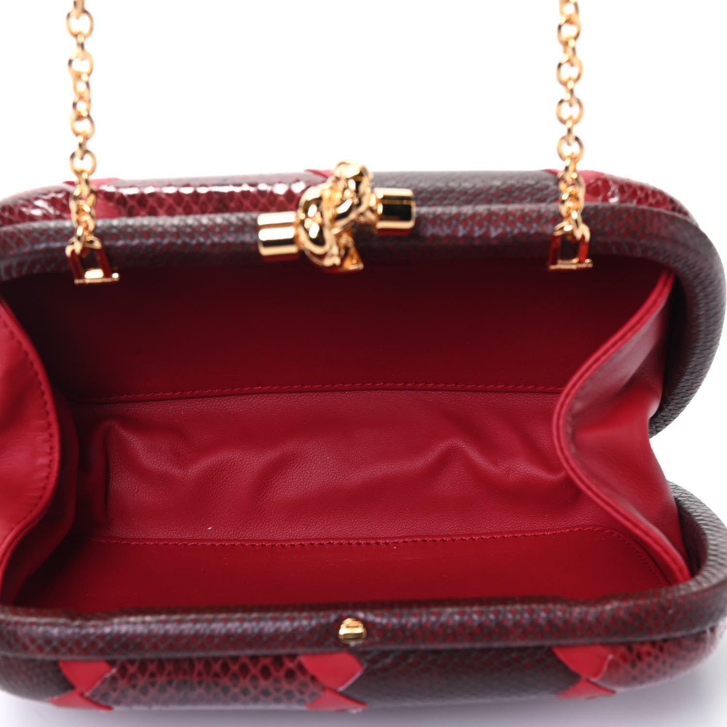 Bottega Veneta Snakeskin Nappa Intrecciato Chain Knot Clutch Bordeaux 4 of 4
