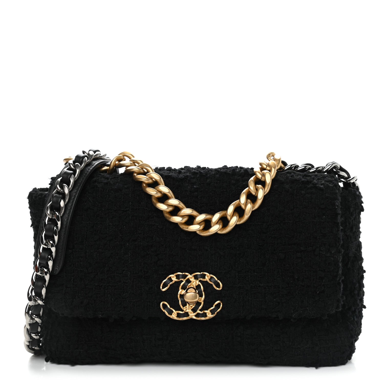 Chanel Tweed Quilted Medium Chanel 19 Flap Black 1 of 9