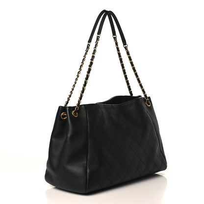 Chanel Grained Calfskin Stitched Large Supple Rock Shopping Tote Black 3 of 10