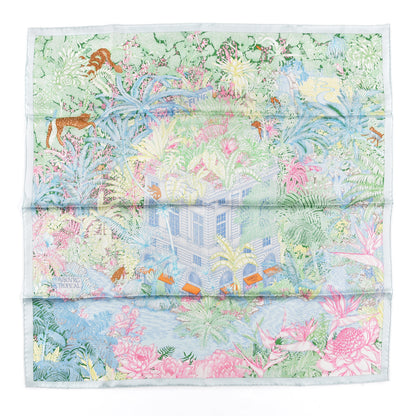 Hermes Silk Twill Faubourg Tropical Scarf 90 Bleu Vert Jaune 1 of 5