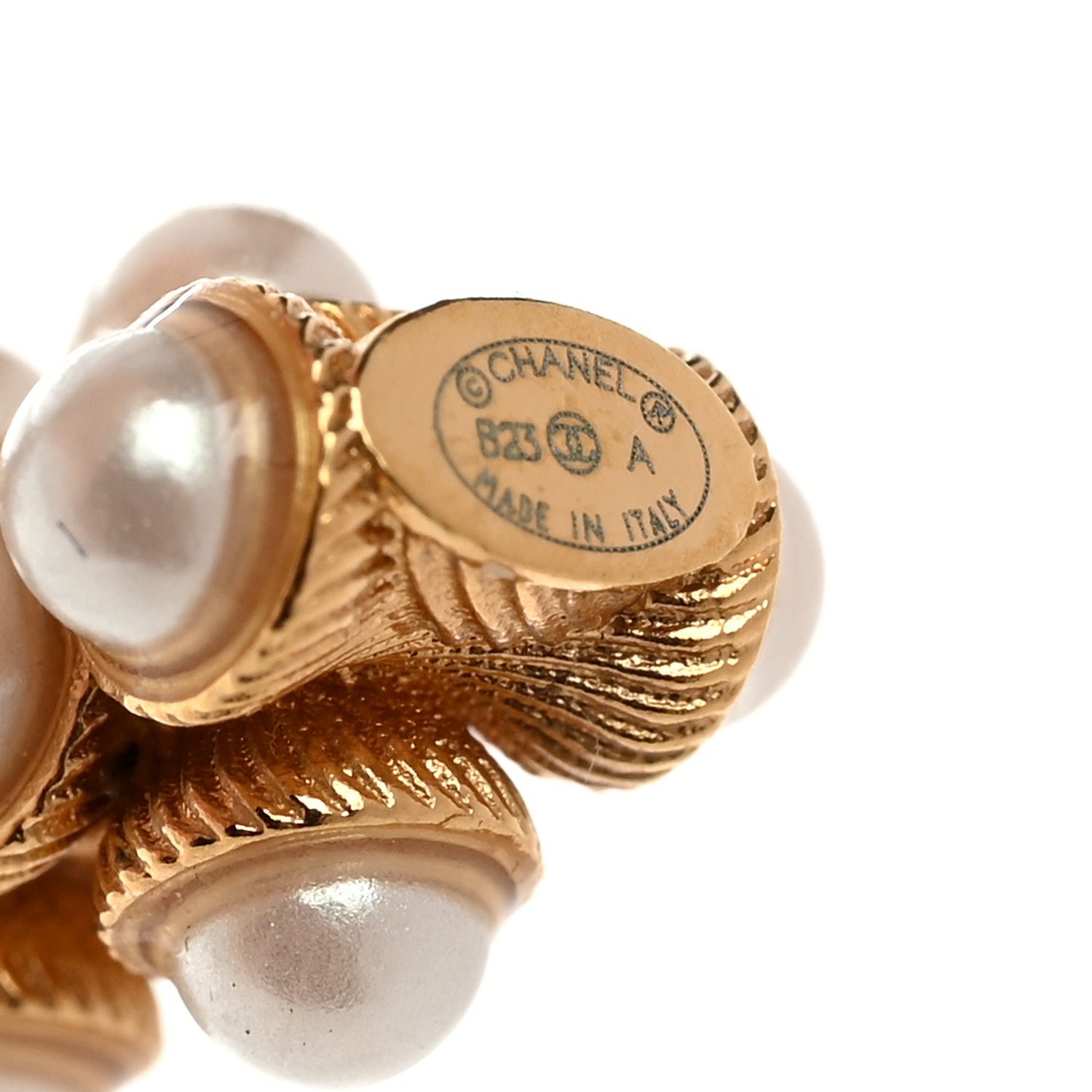 Chanel Metal Pearl CC Hoop Earrings Gold 4 of 5