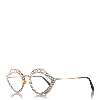 Gucci Metal Crystal Cat Eye Sunglasses GG0046S Gold 1 of 7