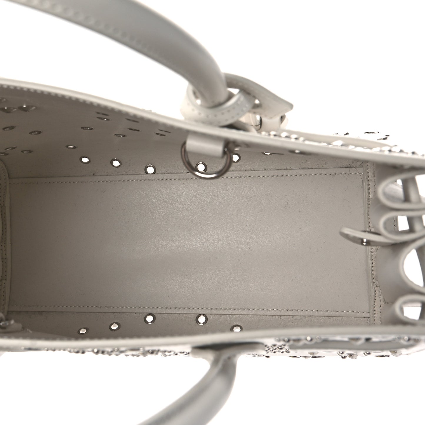 Calfskin Perforated Studded Baby Sac De Jour White