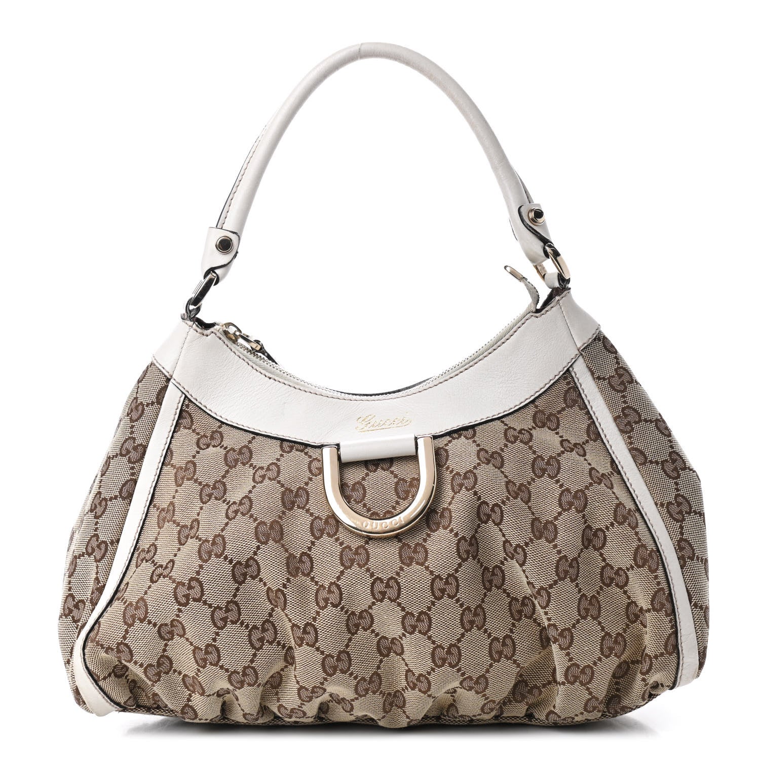 Gucci Monogram Medium D Gold Ring Hobo White 1 of 10