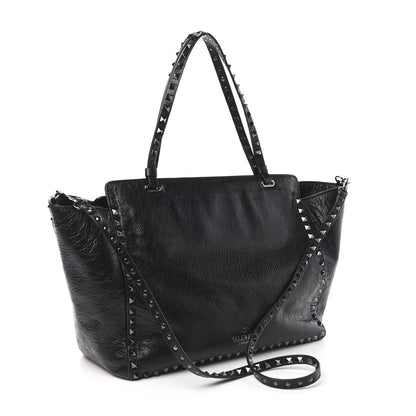 Valentino Garavani Craquele Calfskin Star Studded Medium Rockstud Tote Black 4 of 11