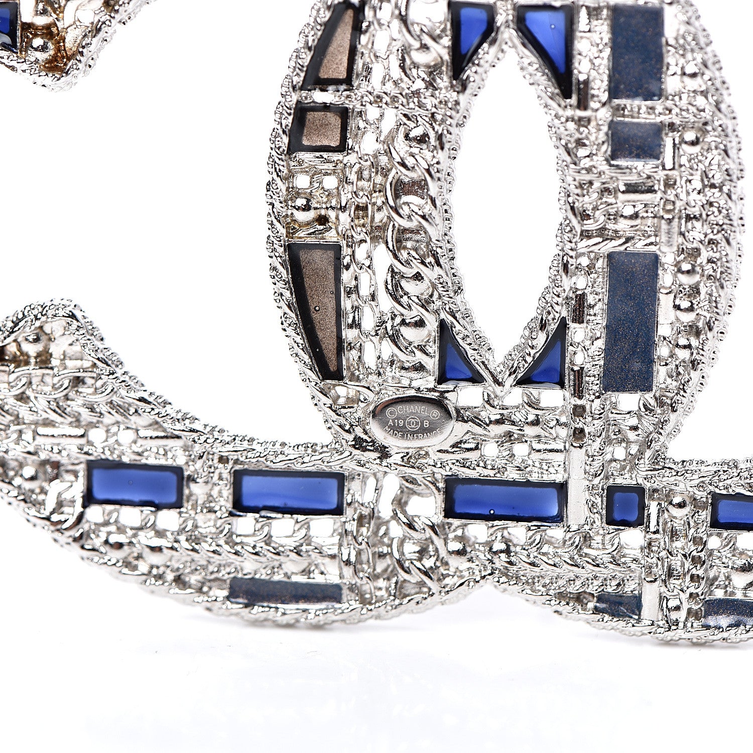 Chanel Crystal Pearl CC Tweed Brooch Silver Black 3 of 5
