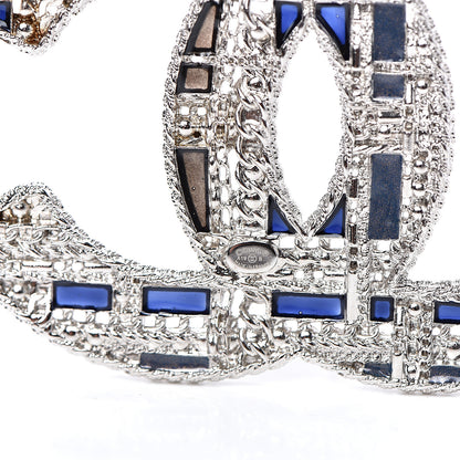 Chanel Crystal Pearl CC Tweed Brooch Silver Black 3 of 5
