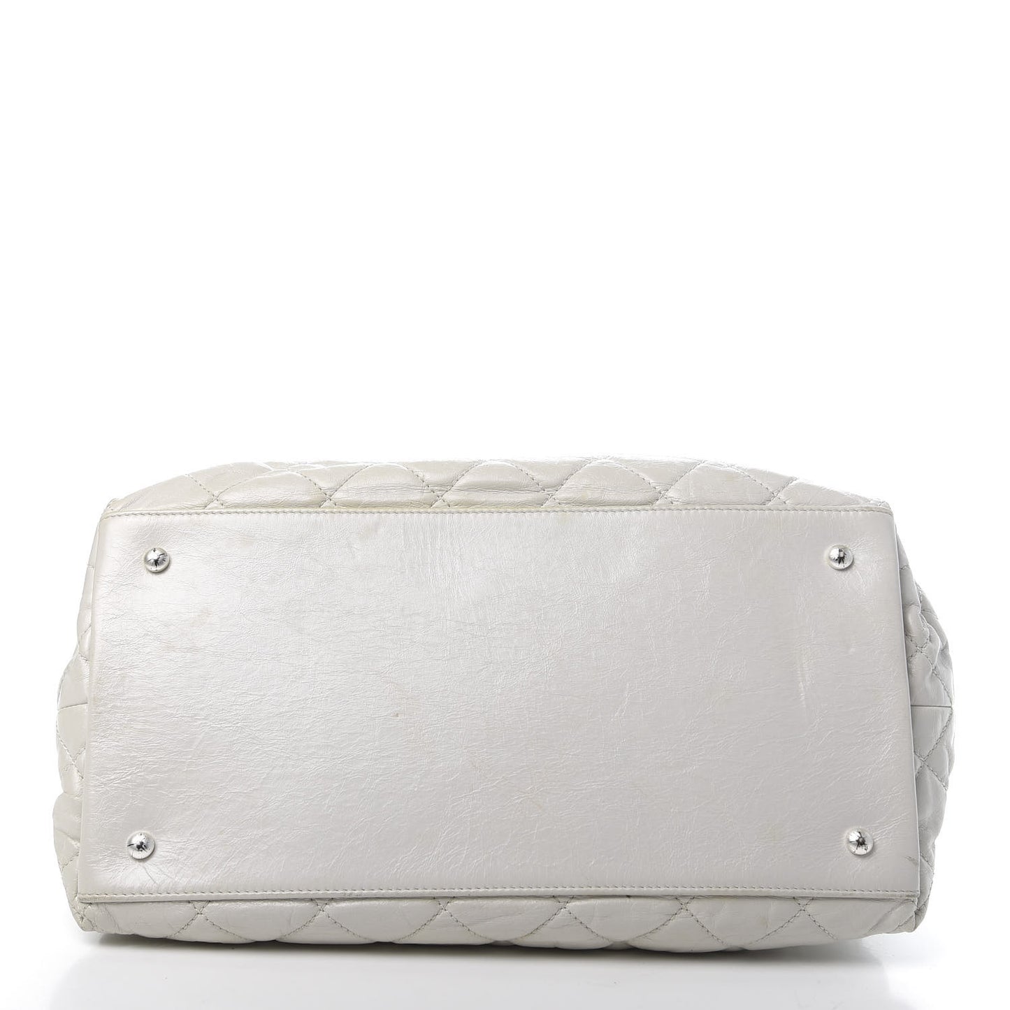 Glazed Calfskin Quilted Small Chain Me Tote Dark White
