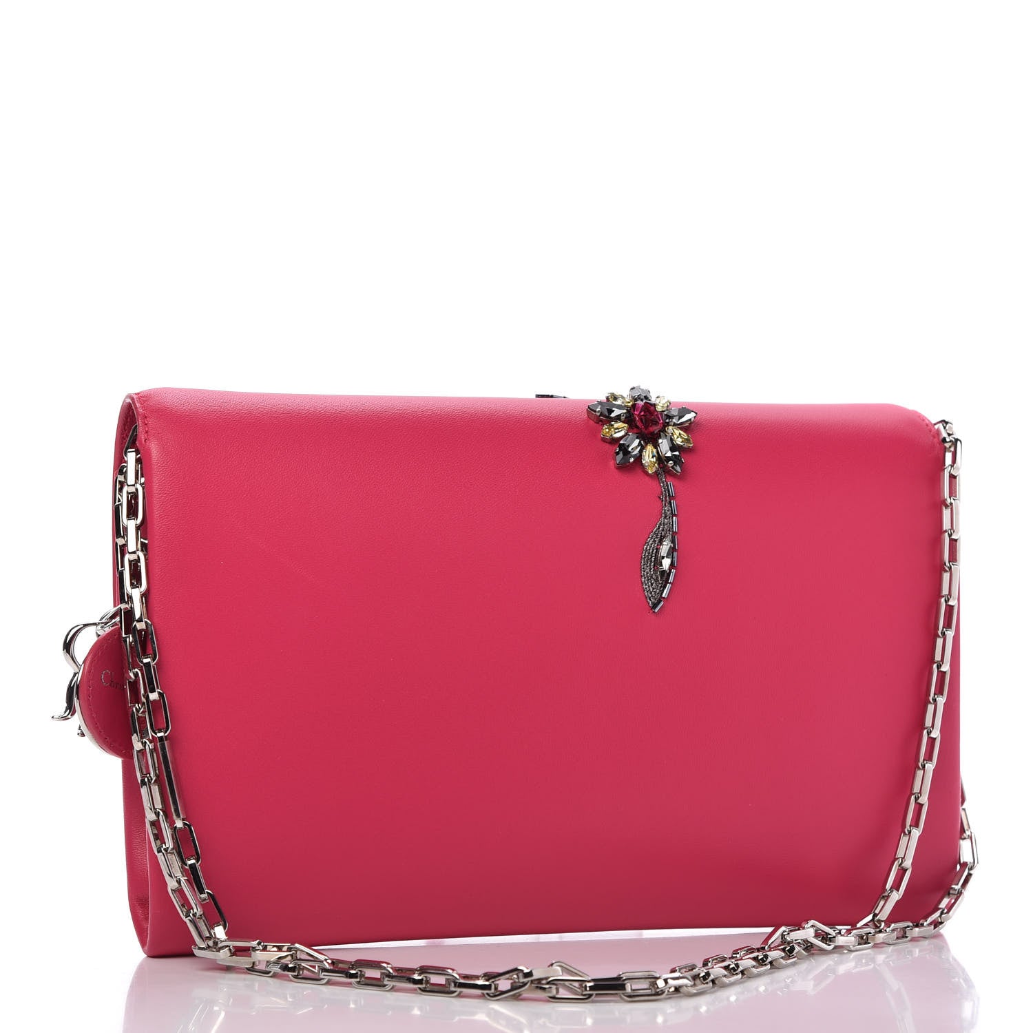 Christian Dior Lambskin Floral Embellished Clutch Pink 3 of 12