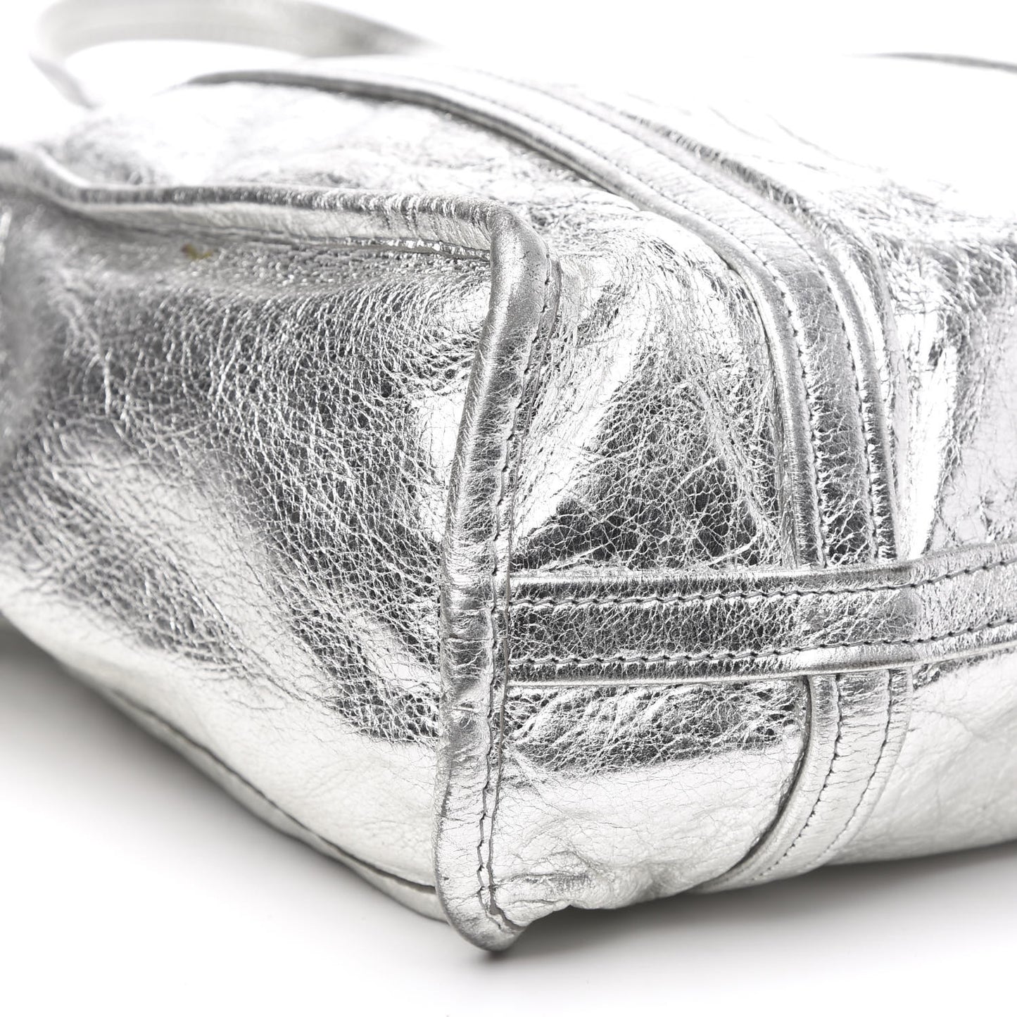 Metallic Calfskin S Bazar Shopper Tote Silver Hardware