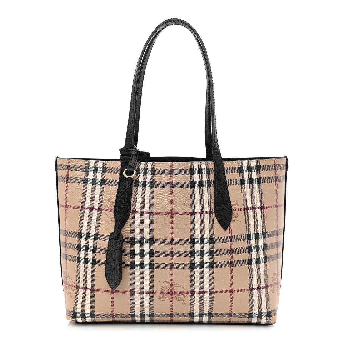 Grainy Calfskin Haymarket Check Small Reversible Tote Black