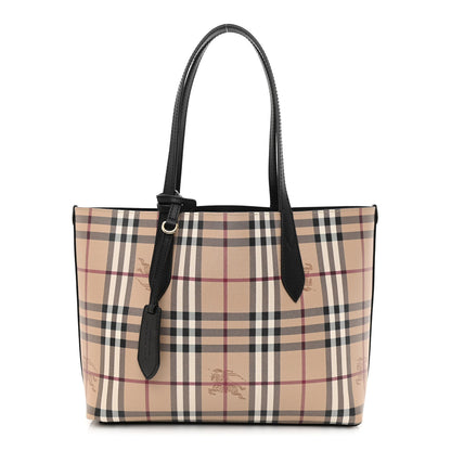 Burberry Grainy Calfskin Haymarket Check Small Reversible Tote Black 1 of 17