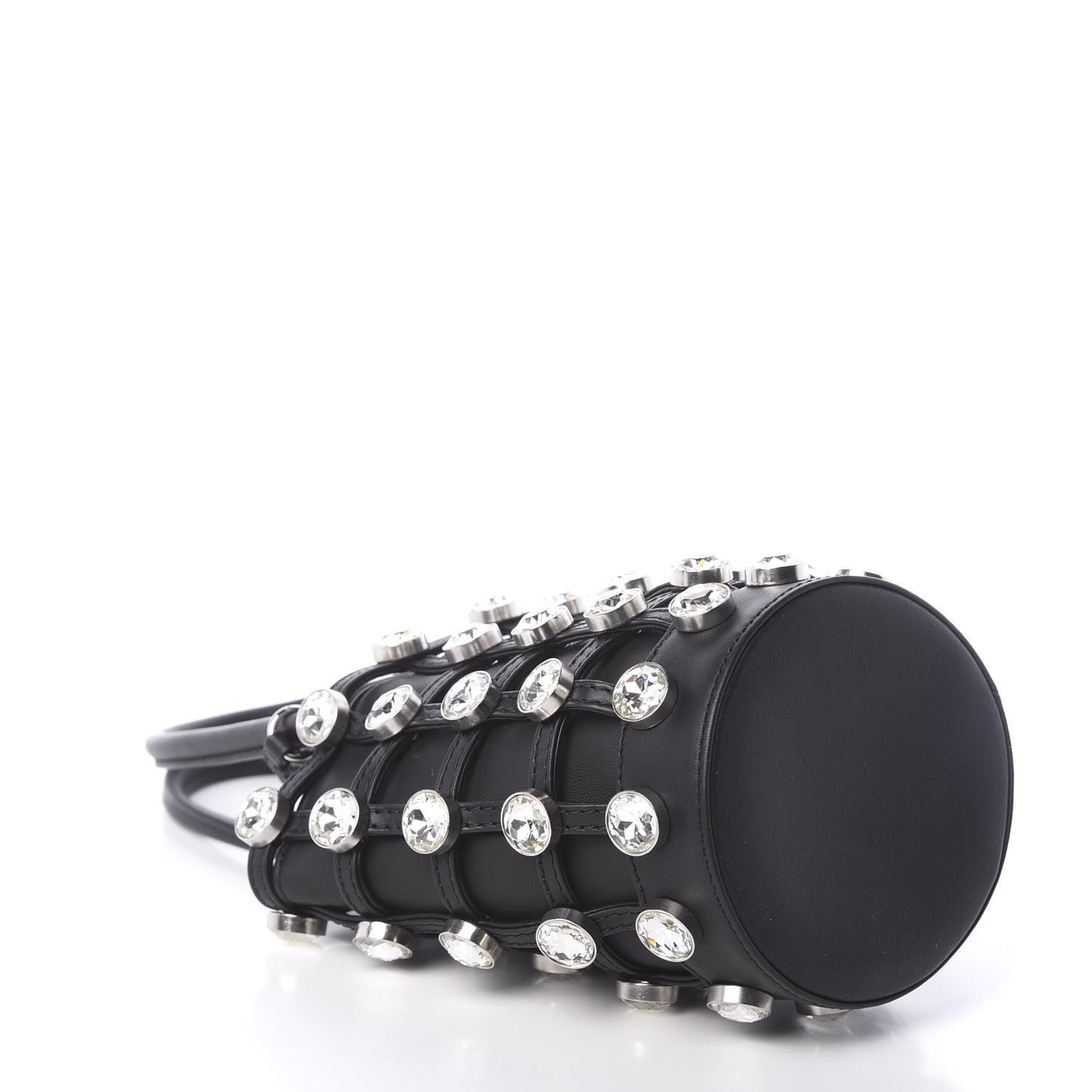 Calfskin Crystal Embellished Roxy Mini Bucket Bag Black