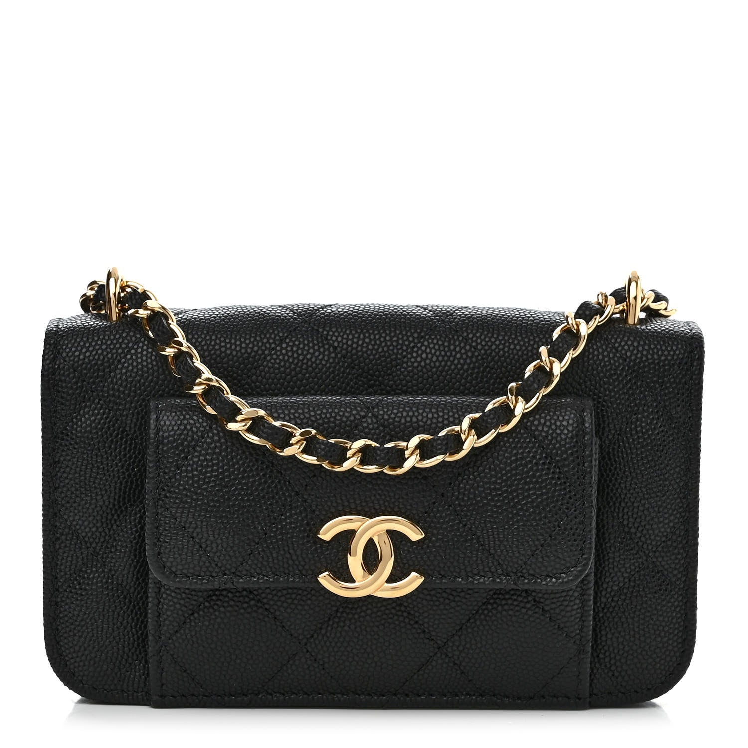 Chanel Caviar Quilted Pocket Twins Clutch With Chain Black 1 of 13