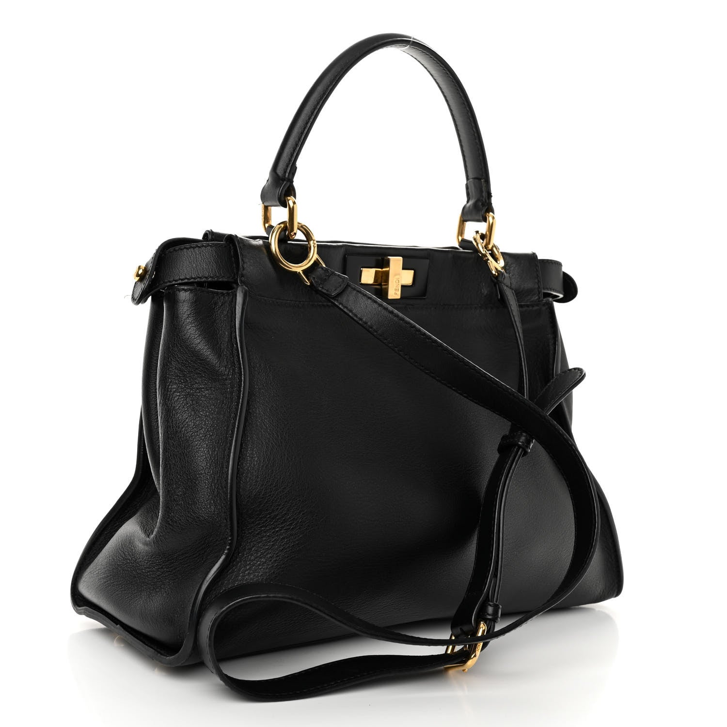 Fendi Vitello Seta Shiny Nappa Medium Peekaboo Iconic Satchel Black 3 of 10