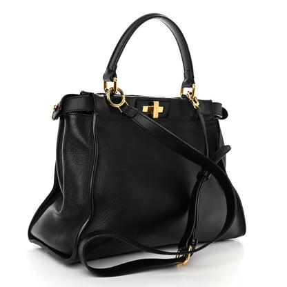 Fendi Vitello Seta Shiny Nappa Medium Peekaboo Iconic Satchel Black 3 of 10