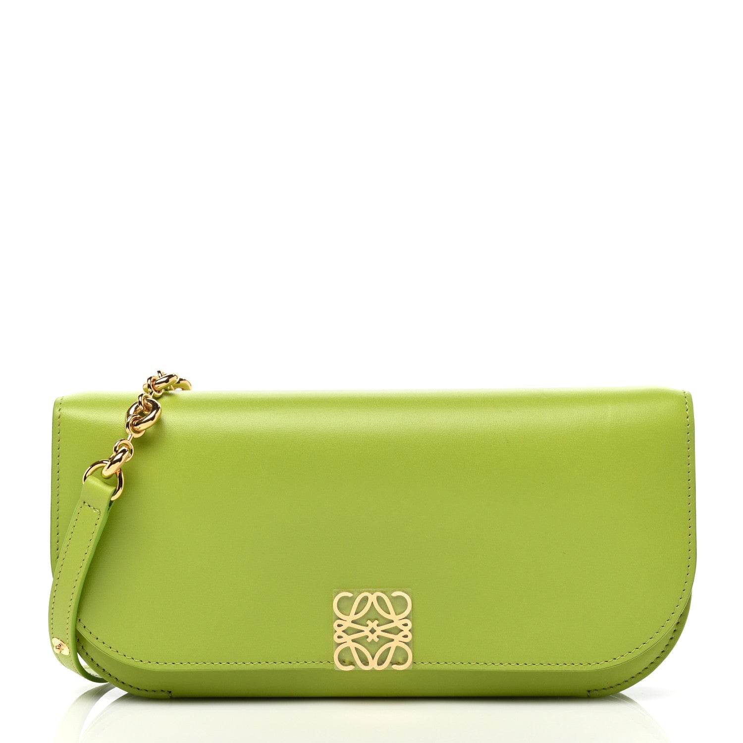 Loewe Silk Calfskin Goya Long Chain Clutch Green Bean 1 of 6