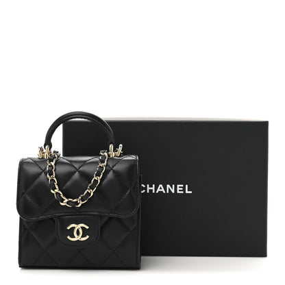 Chanel Lambskin Quilted Top Handle Flap Clutch With Chain Black 11 of 11