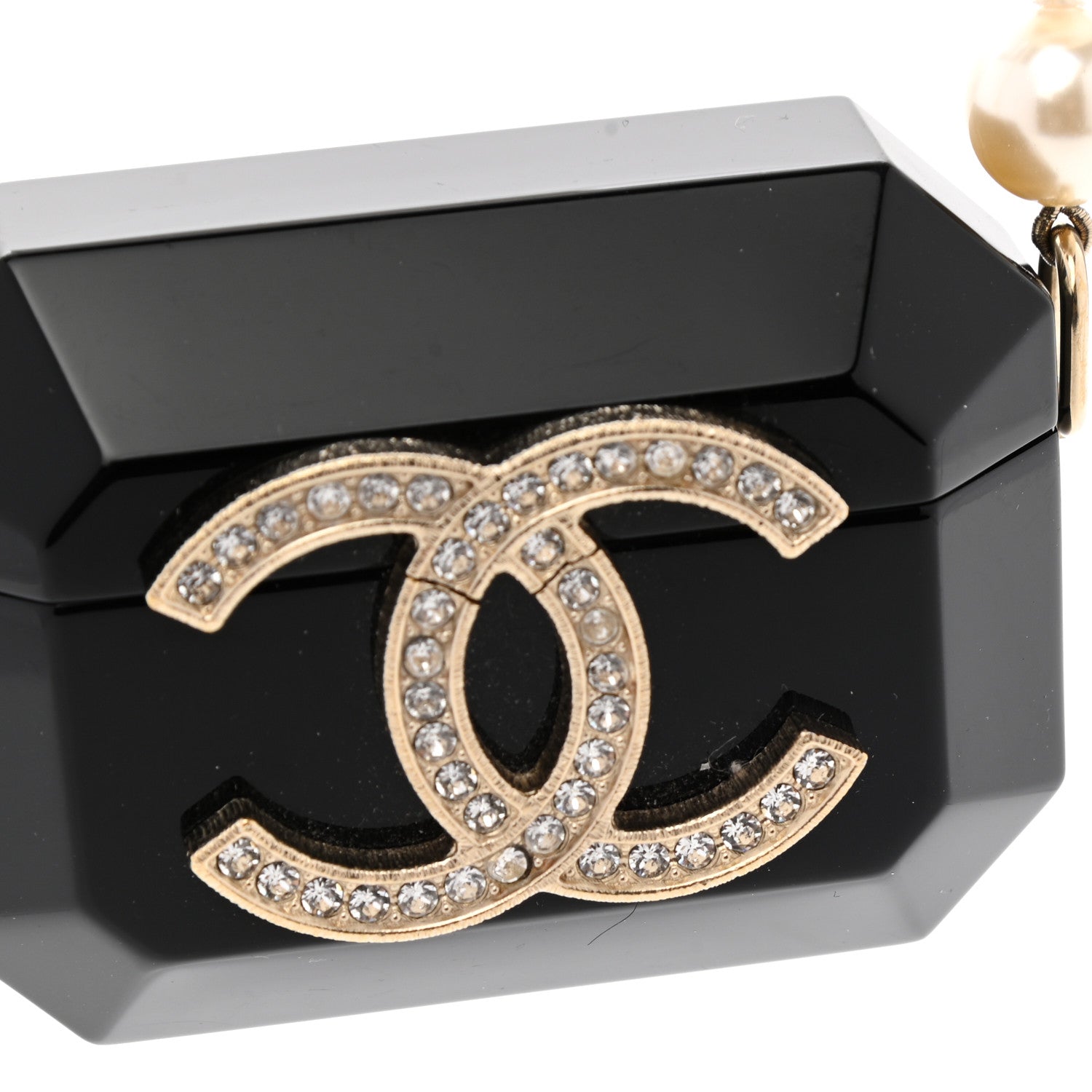 Chanel Resin Crystal Pearl Airpods Pro Holder Necklace Black Pearly White 7 of 8