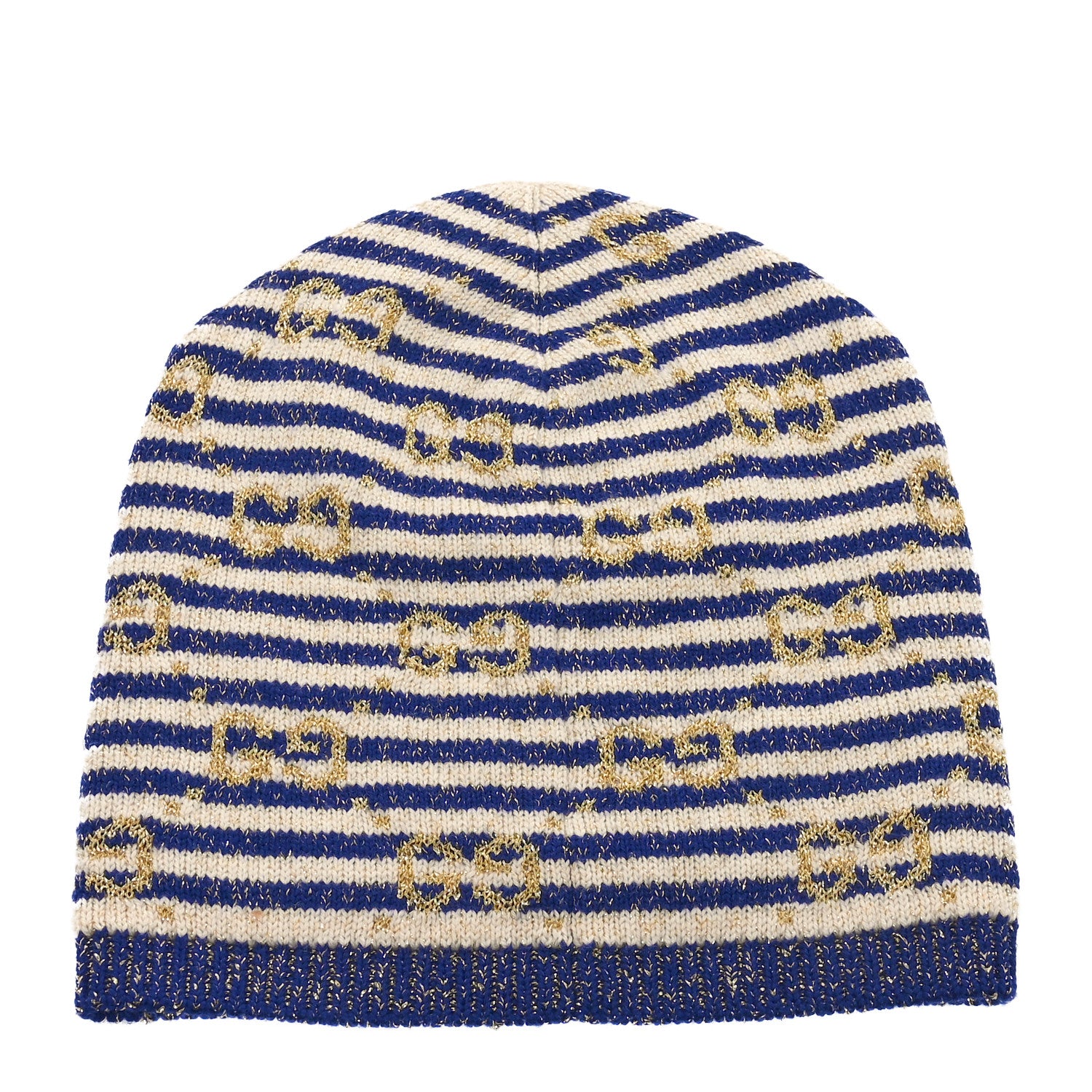 Gucci Cotton Monogram Jumbo GG Beanie Hat S Navy Ivory 1 of 7