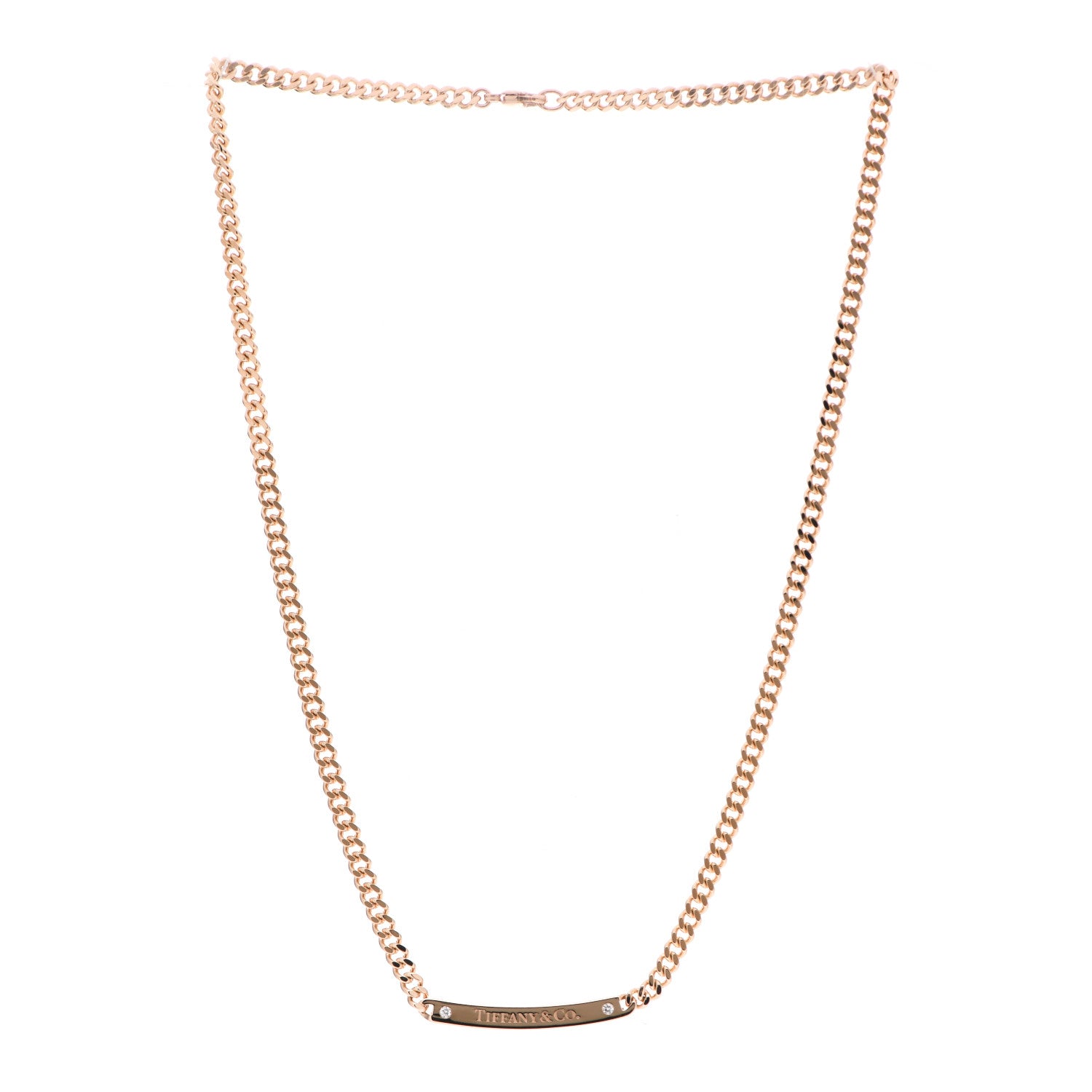 Tiffany 18K Rose Gold Diamond Micro Link ID Chain Necklace 3 of 5