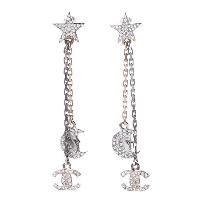 Chanel Crystal CC Star Moon Dangle Earrings Silver Gold 1 of 5