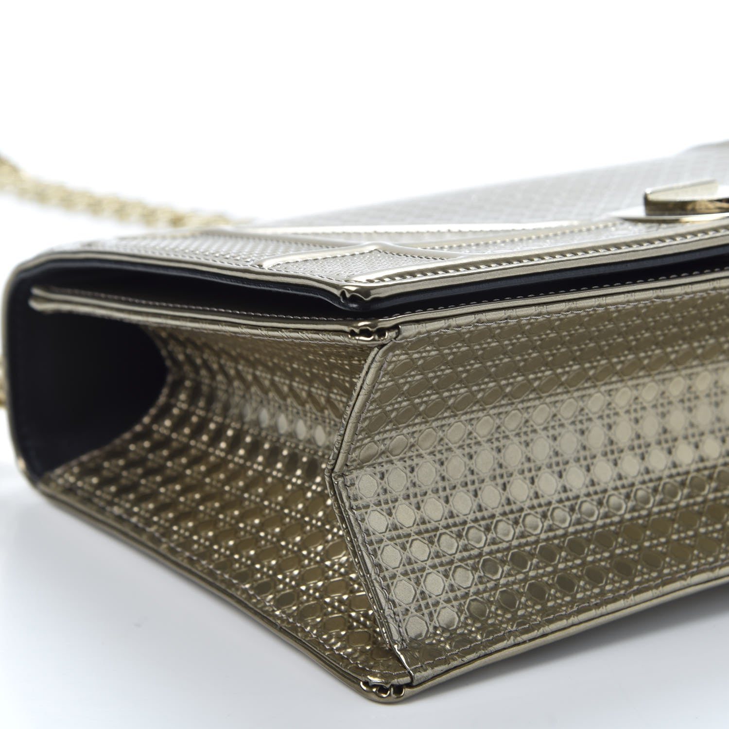 Christian Dior Metallic Patent Micro-Cannage Medium Diorama Flap Bag Gold 5 of 8