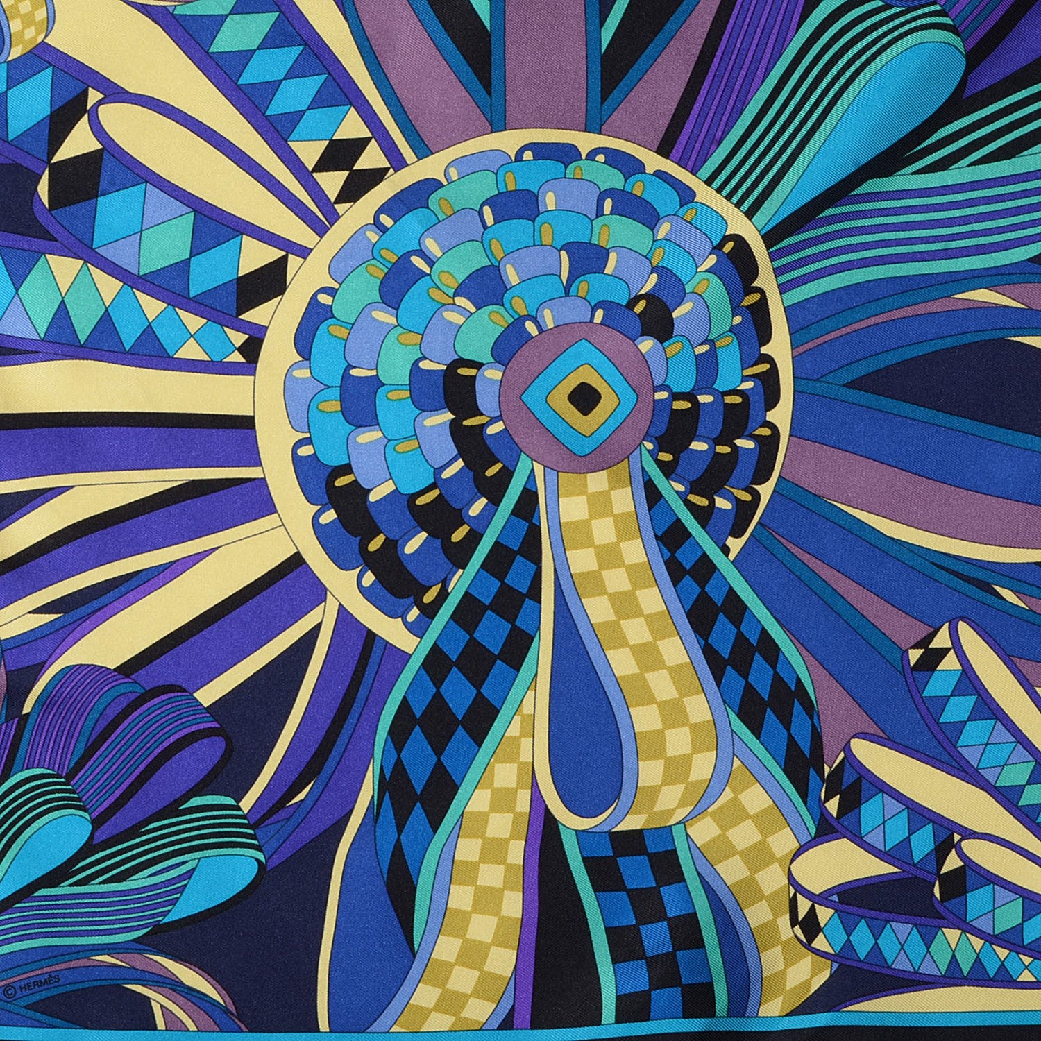 Hermes Silk Les Flots Du Cheval Pocket Square Scarf 1 of 6