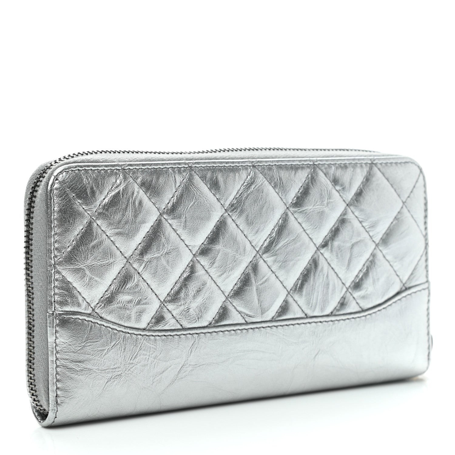 Chanel Metallic Aged Calfskin Quilted Large Gabrielle Zip Around Wallet Silver 3 of 8