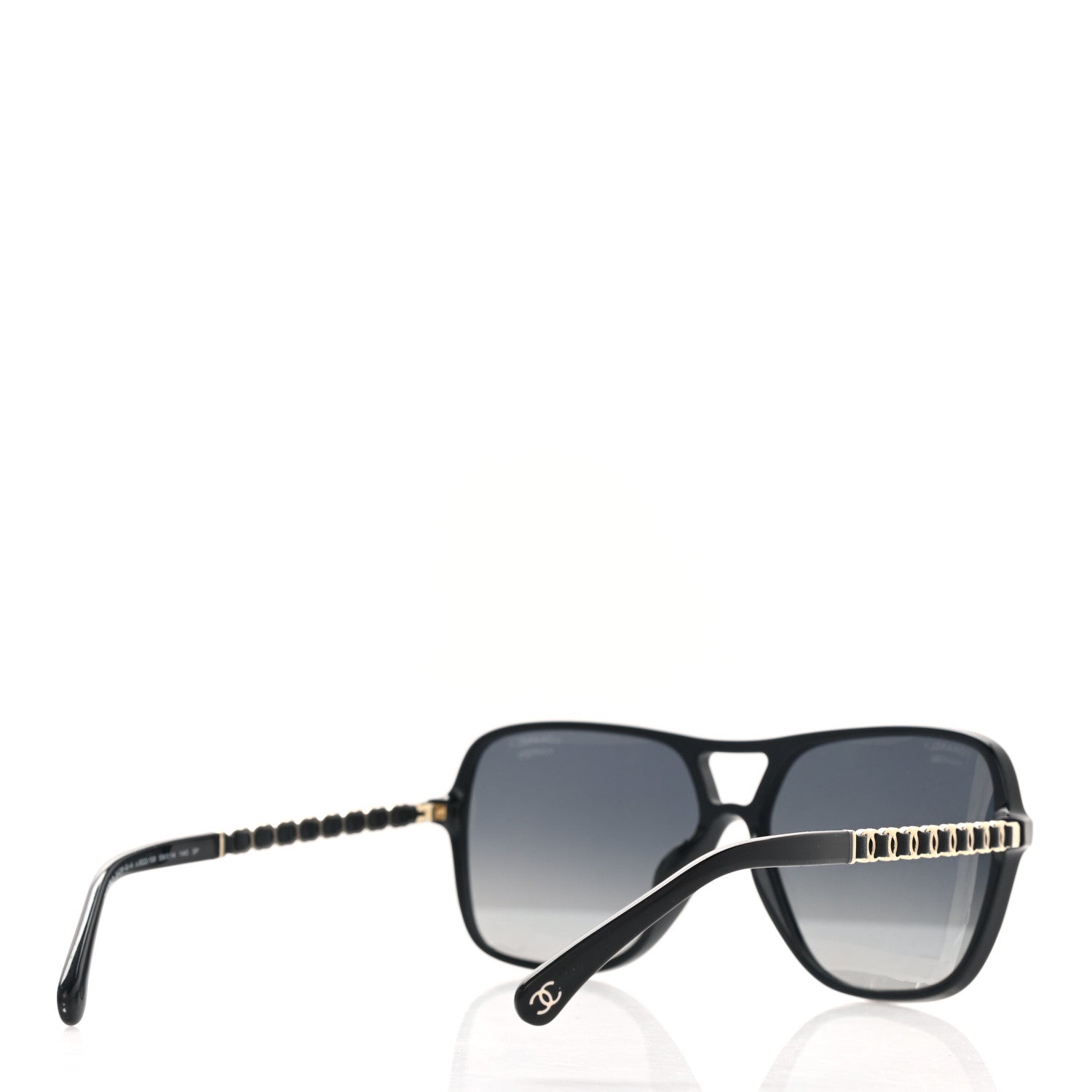 Chanel Metal Calfskin Polarized CC Chain Pilot Sunglasses 5439-Q-A Black 4 of 8