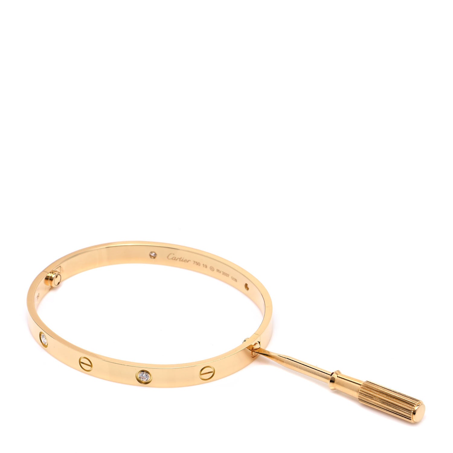 Cartier 18K Yellow Gold 4 Diamond LOVE Bracelet 19 5 of 6