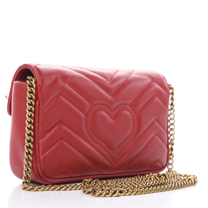 Gucci Calfskin Matelasse Super Mini GG Marmont Shoulder Bag Hibiscus Red 3 of 16