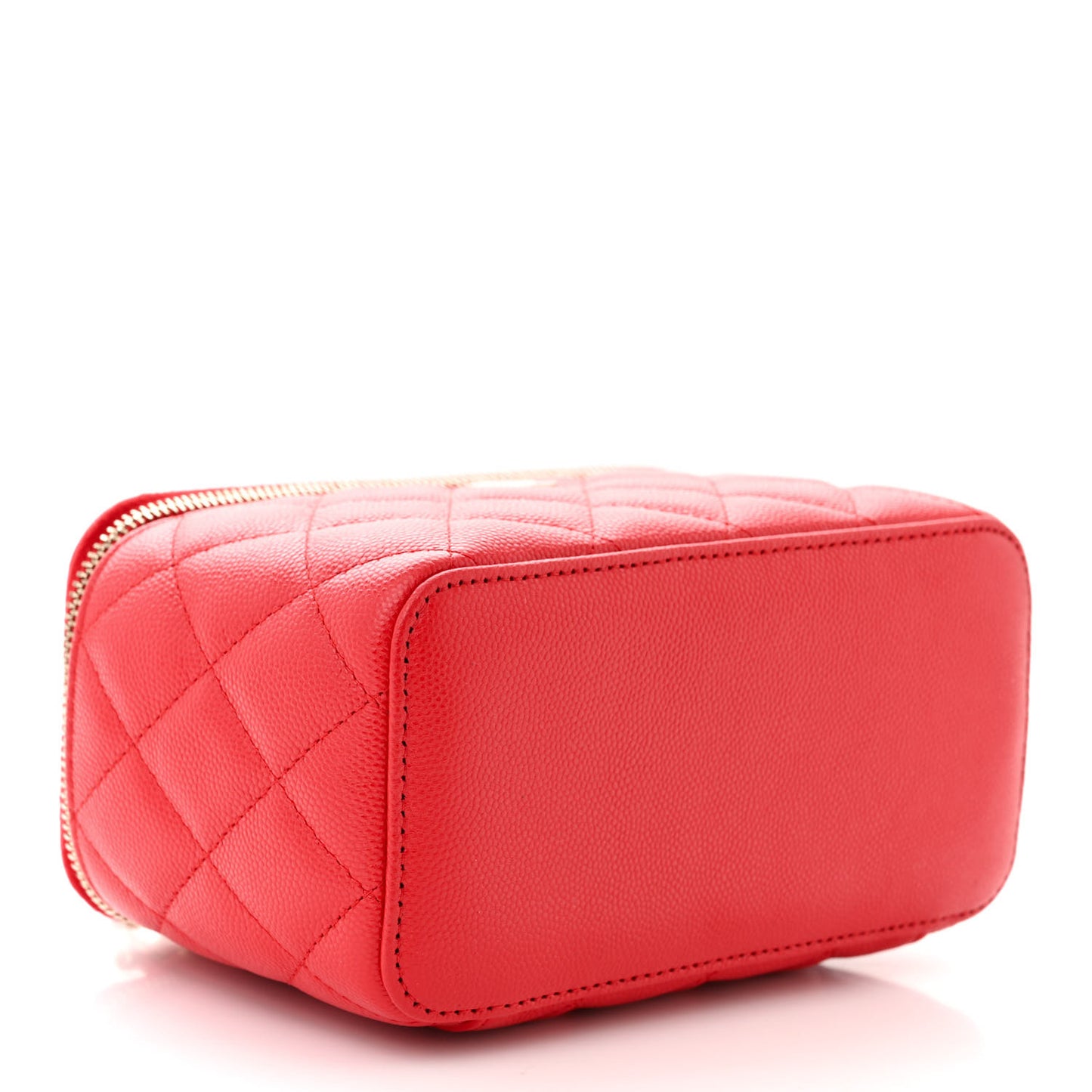 Caviar Quilted Small Vanity Case With Chain Red