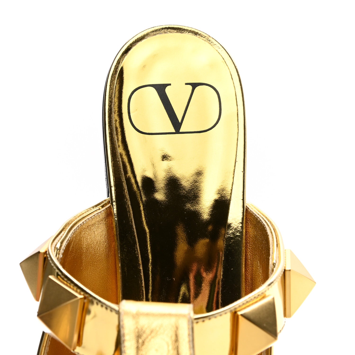 Valentino Garavani Metallic Patent Roman Stud Ankle Strap Flat Mules 37.5 Antique Brass 6 of 9