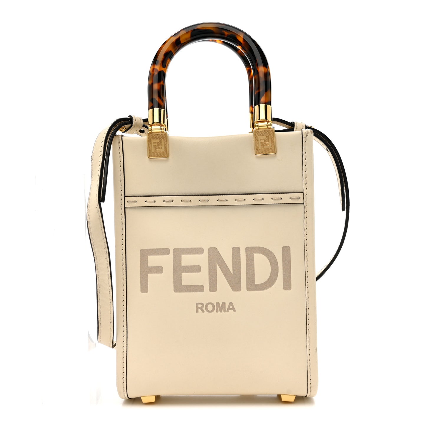 Vitello King Plexiglass Logo Embossed Mini Fendi Sunshine Shopper Tote White Ice