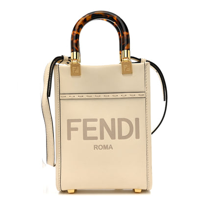 Fendi Vitello King Plexiglass Logo Embossed Mini Fendi Sunshine Shopper Tote White Ice 1 of 13
