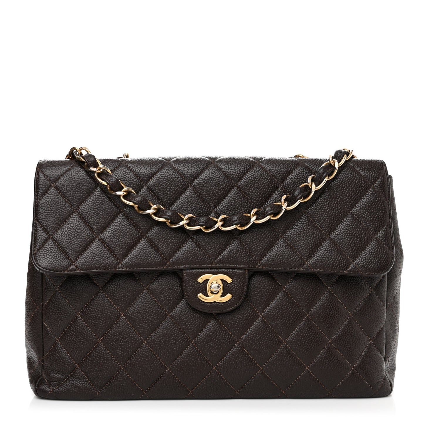 Caviar Quilted Jumbo Single Flap Brown