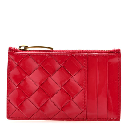 Bottega Veneta Patent Calfskin Intrecciato Zip Card Holder Pink 1 of 6