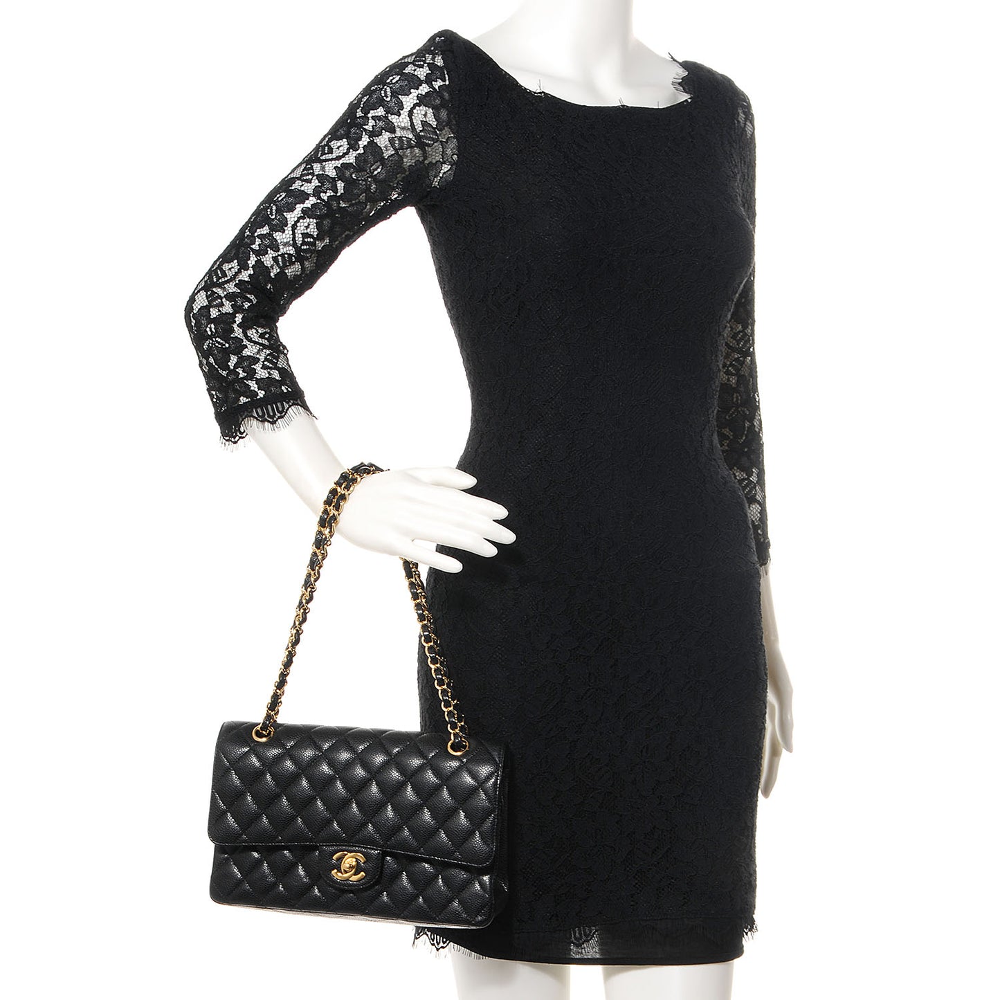 Caviar Quilted Medium Double Flap Black