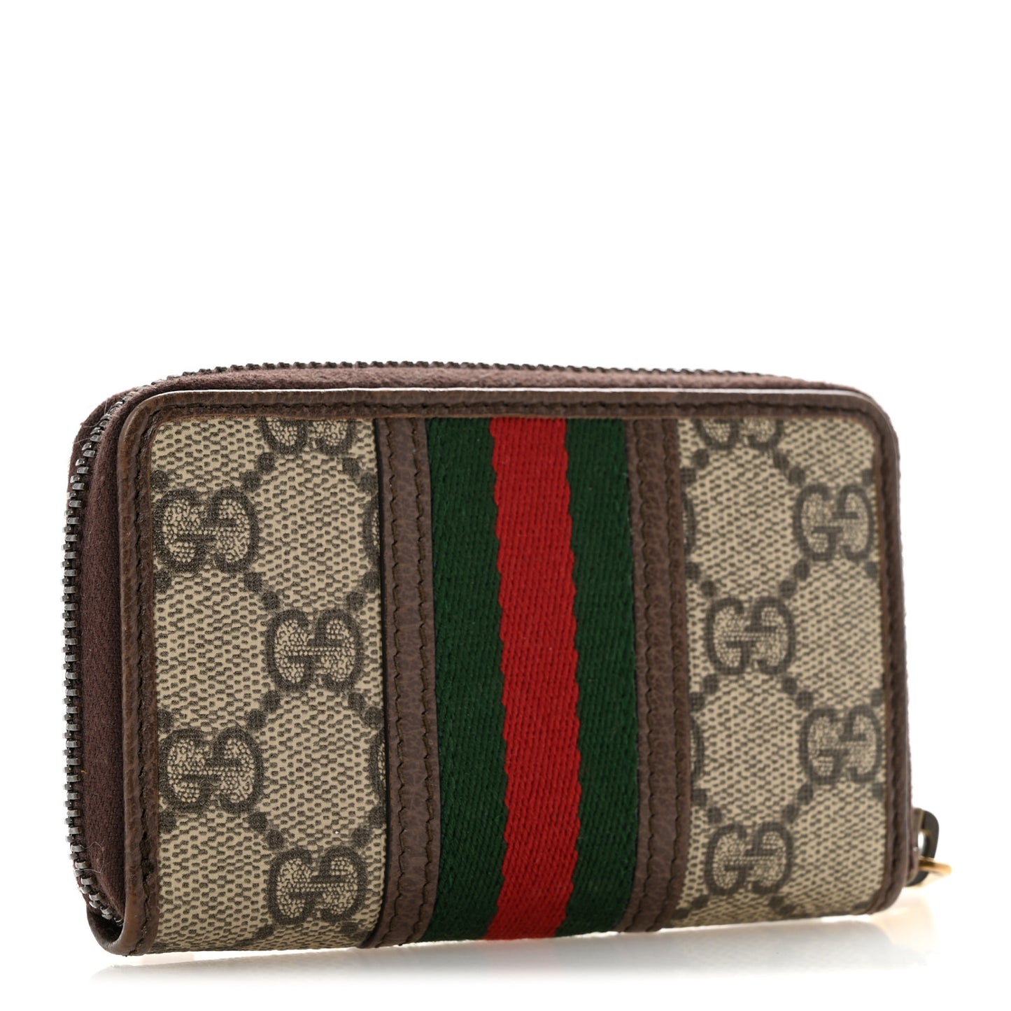 GG Supreme Web Ophidia Zip Around Card Case Brown