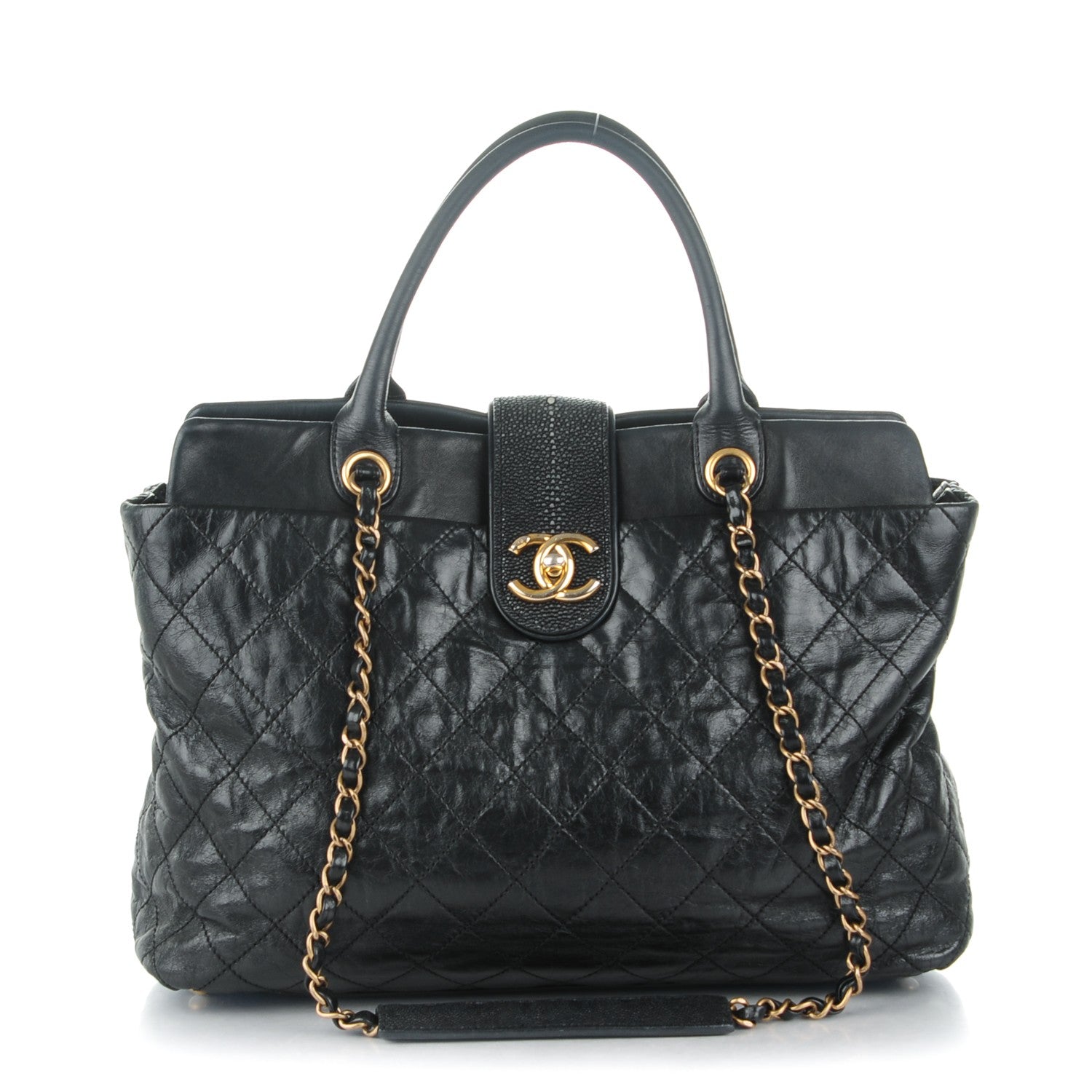 Chanel Glazed Calfskin Stingray Large Bindi CC Tote Black 1 of 12
