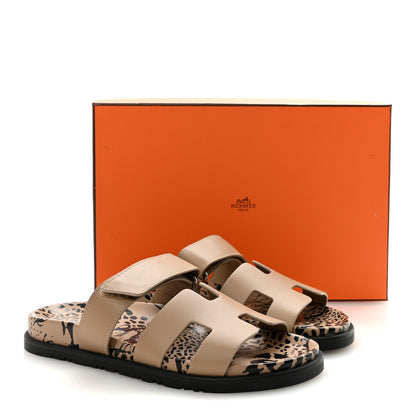Hermes Calfskin Leopard Womens Chypre Sandals 38.5 Beige Argile 10 of 10