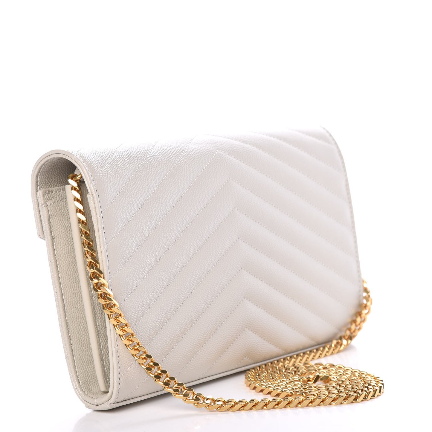 Grain De Poudre Matelasse Chevron Monogram Chain Wallet Ivory