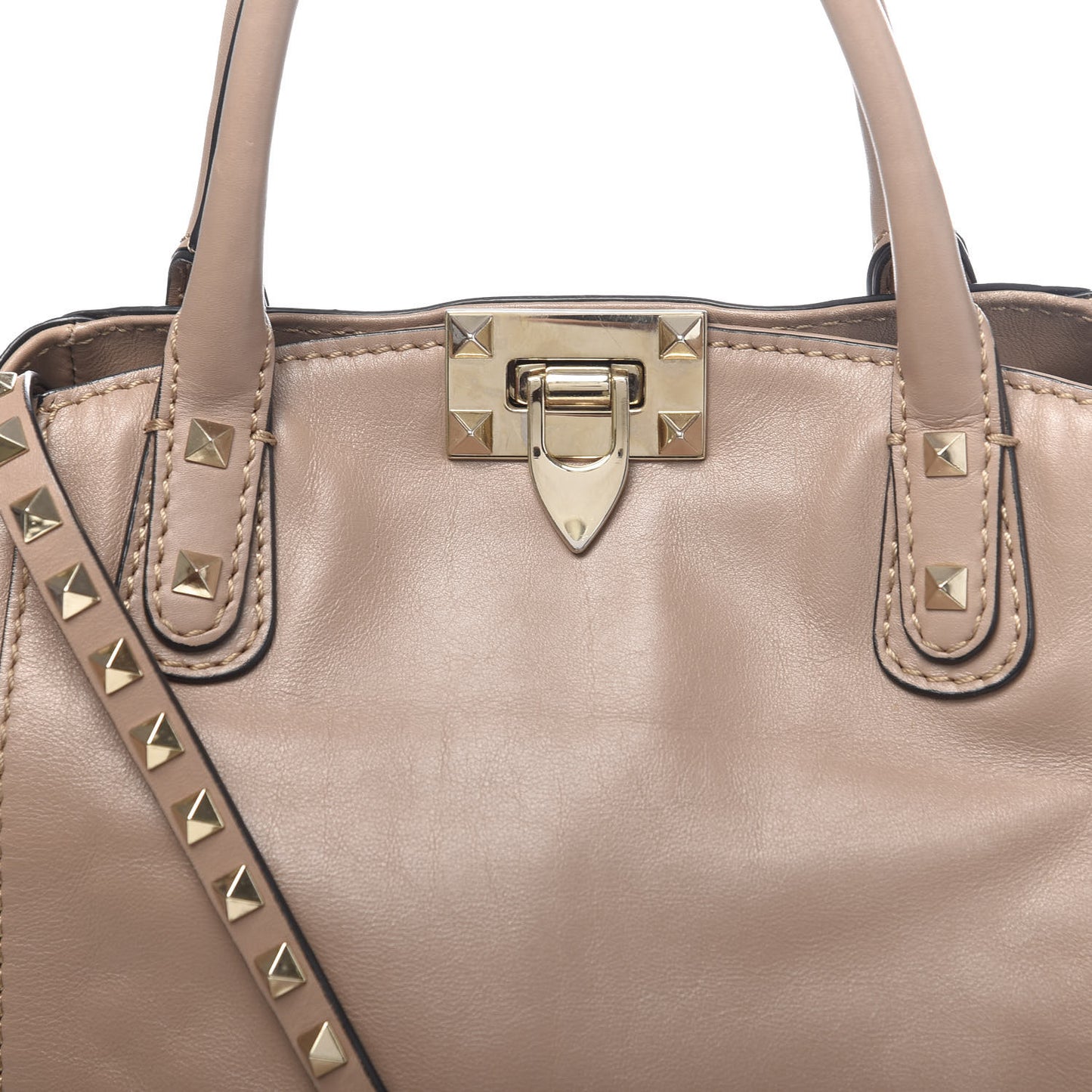 Calfskin Rockstud New Dome Bucket Tote Poudre