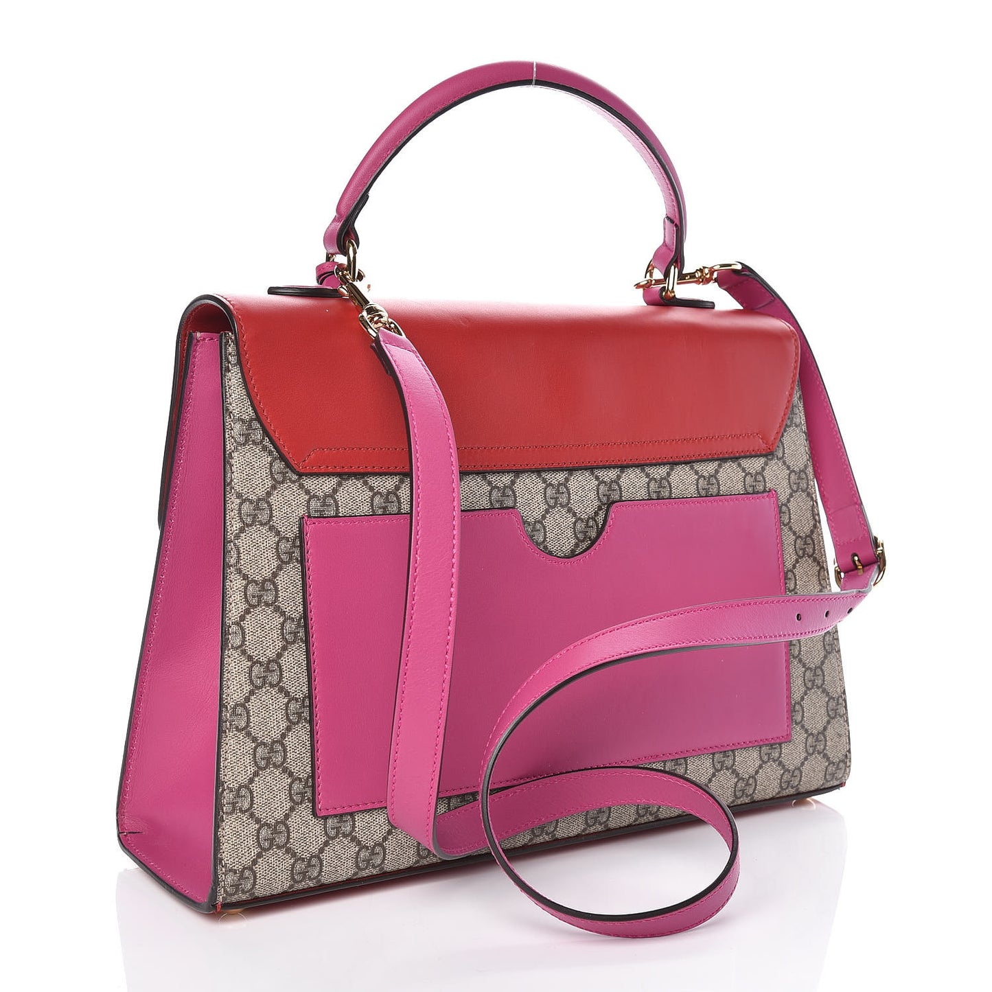 GG Supreme Monogram Calfskin Medium Padlock Top Handle Bag Beige Hibiscus Red New Rosette