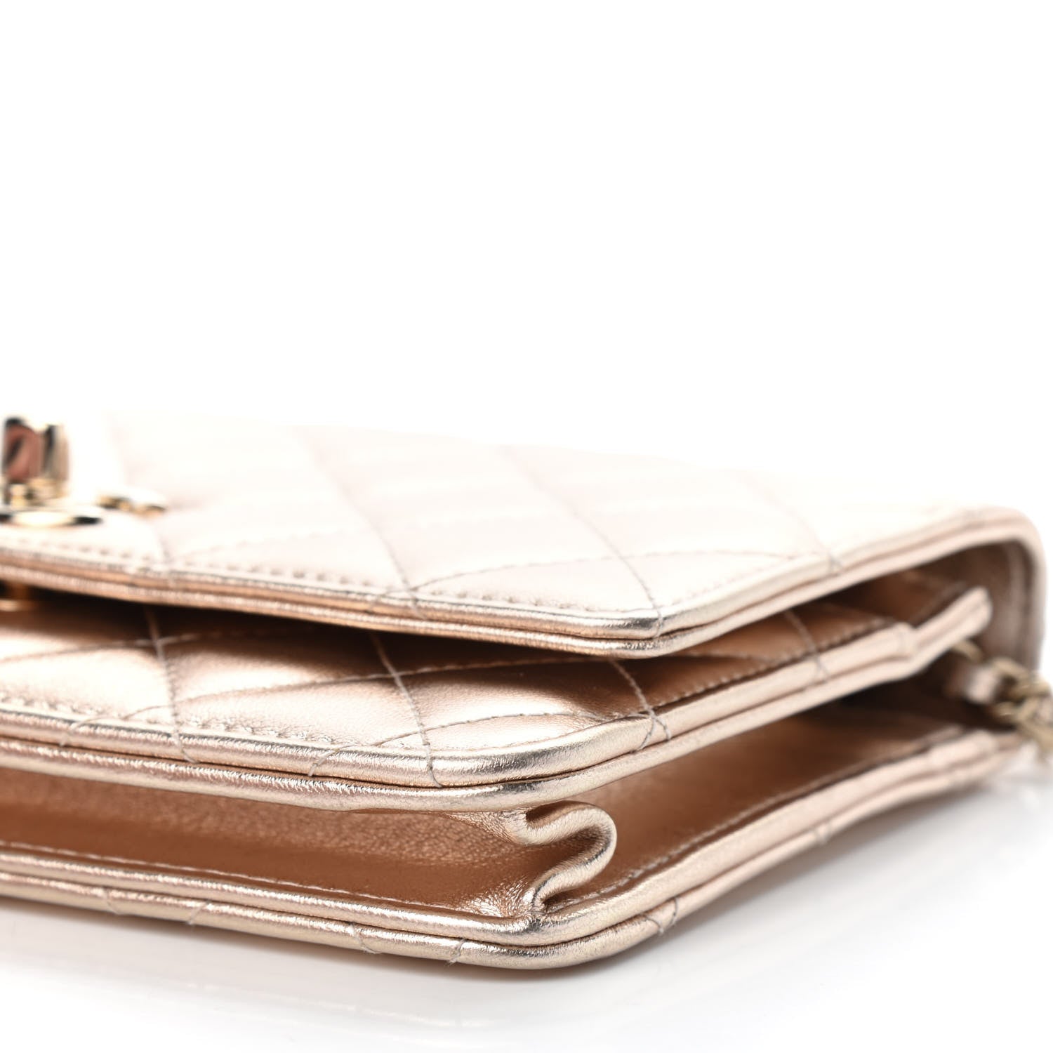 Chanel Metallic Lambskin Quilted Trendy CC Wallet On Chain WOC Gold 9 of 9